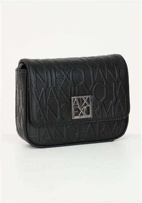 Black women's shoulder bag with allover lettering logo ARMANI EXCHANGE | 942648CC79300020